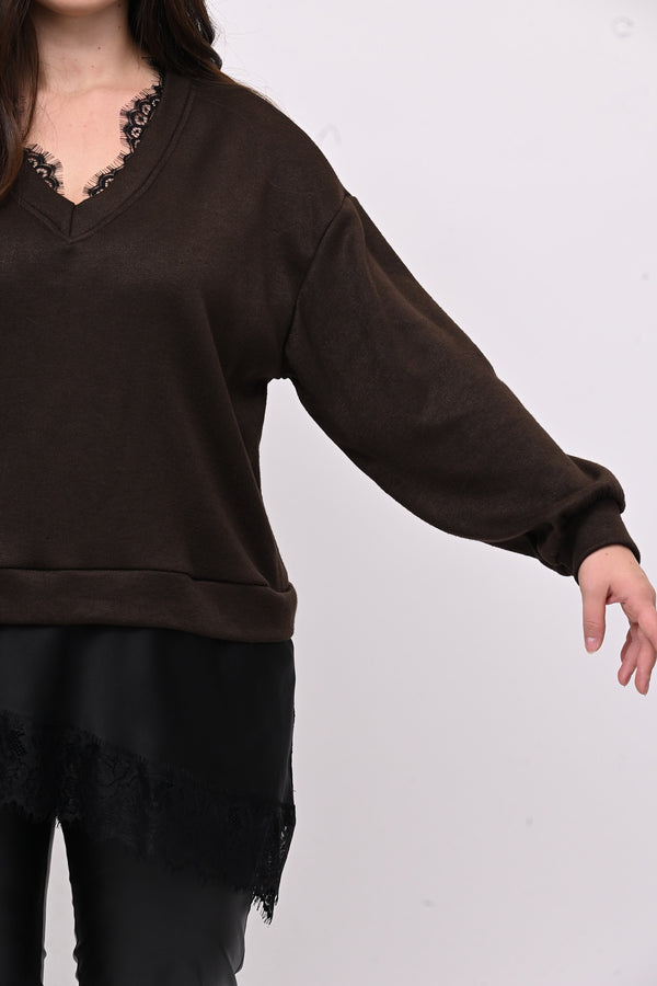 Pull raso pizzo - Moro