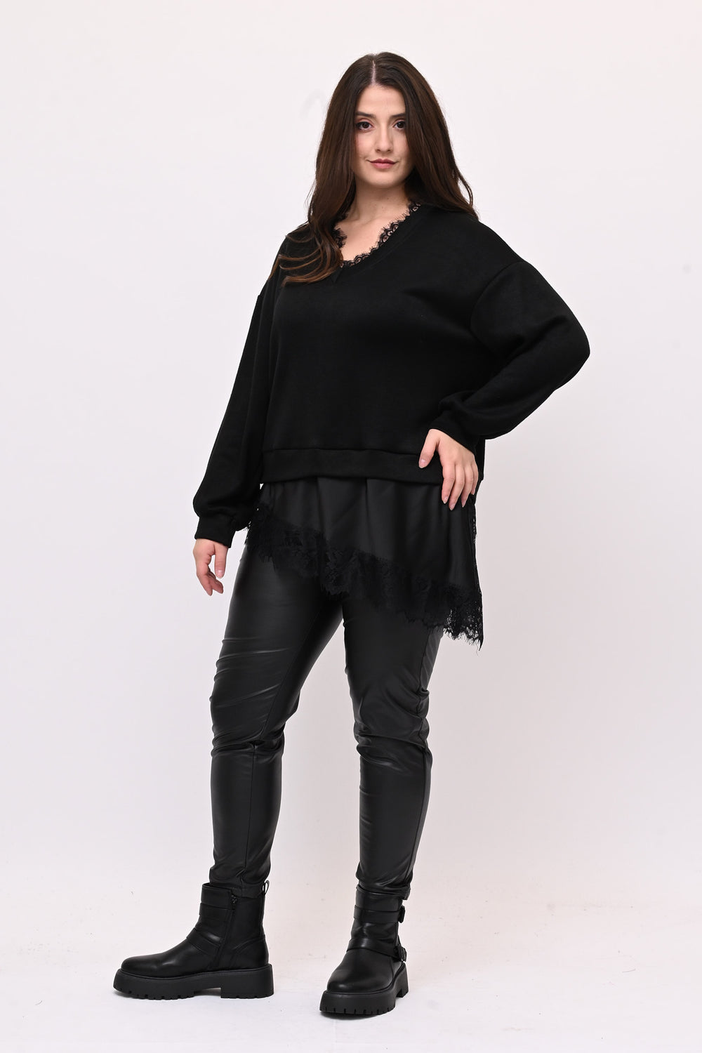 Pull raso pizzo - Nero