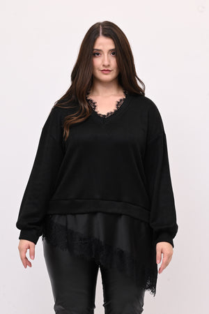 Pull raso pizzo - Nero