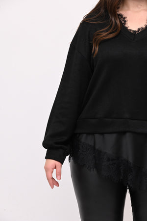 Pull raso pizzo - Nero