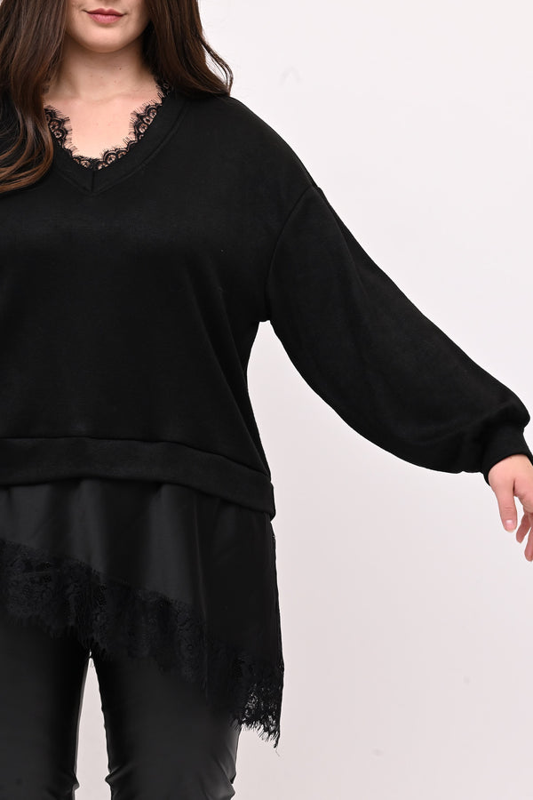 Pull raso pizzo - Nero