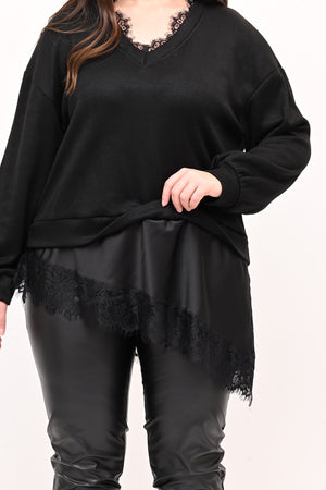 Pull raso pizzo - Nero