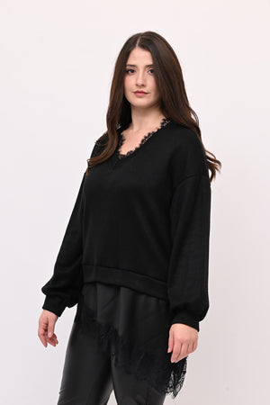 Pull raso pizzo - Nero
