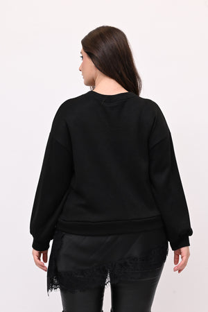 Pull raso pizzo - Nero