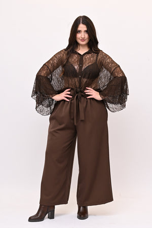 Pantalone palazzo cinta - Moro