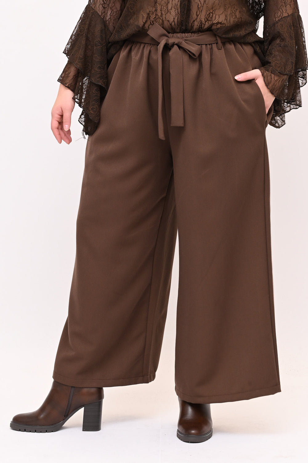 Pantalone palazzo cinta - Moro