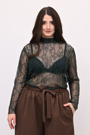 Lupetto pizzo bottone - Verde bottiglia