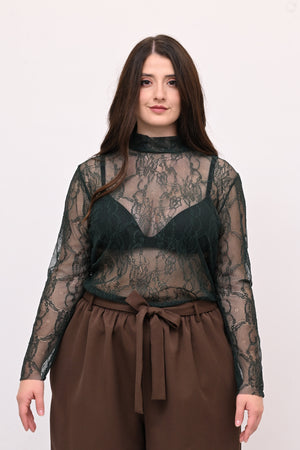 Lupetto pizzo bottone - Verde bottiglia