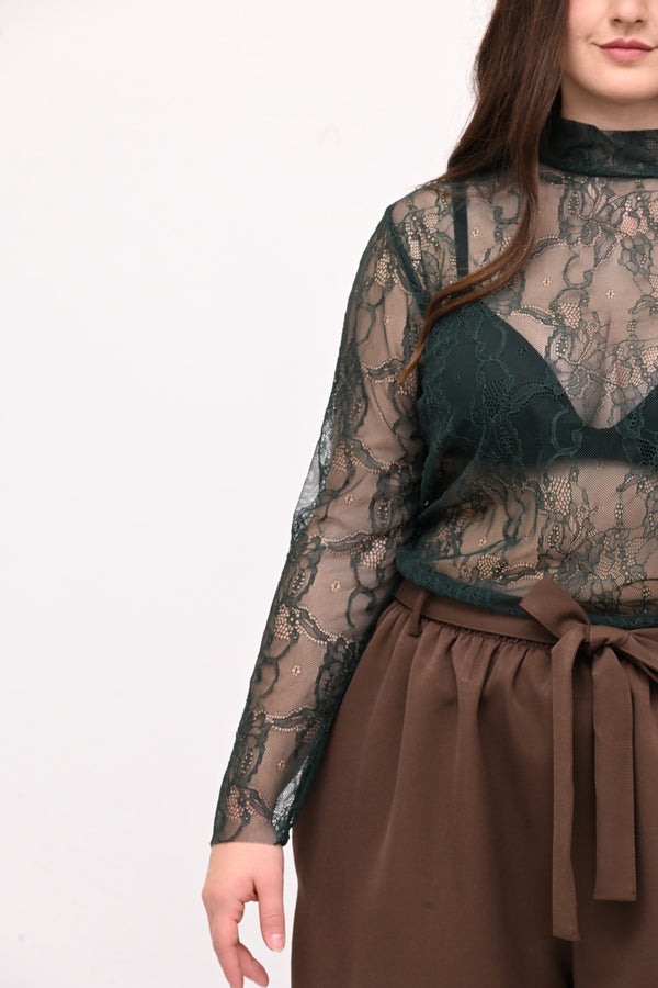 Lupetto pizzo bottone - Verde bottiglia