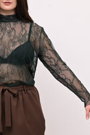 Lupetto pizzo bottone - Verde bottiglia