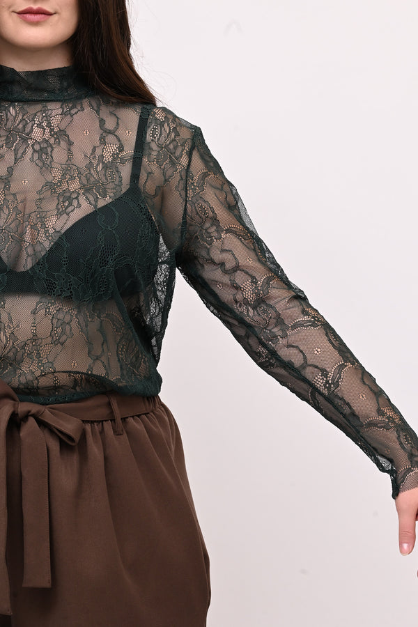 Lupetto pizzo bottone - Verde bottiglia