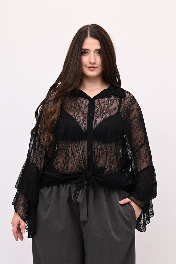 Camicia pizzo nodo - Nero