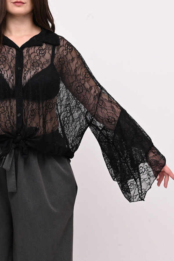 Camicia pizzo nodo - Nero