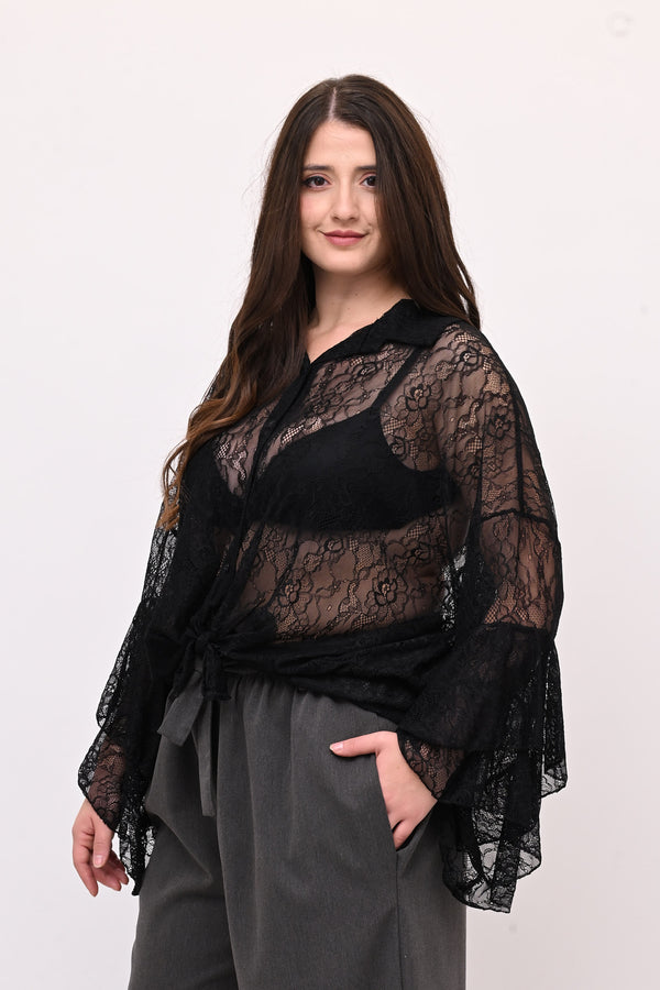 Camicia pizzo nodo - Nero