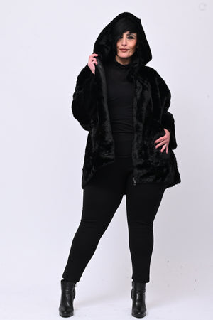 Eco pelliccia double face cappuccio - Nero