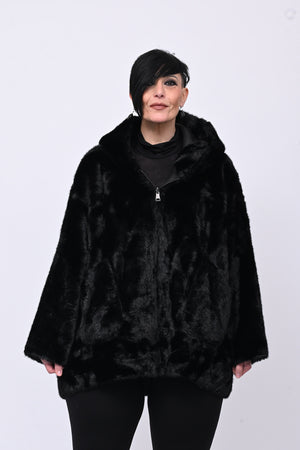 Eco pelliccia double face cappuccio - Nero