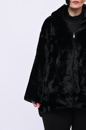 Eco pelliccia double face cappuccio - Nero