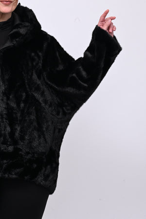 Eco pelliccia double face cappuccio - Nero