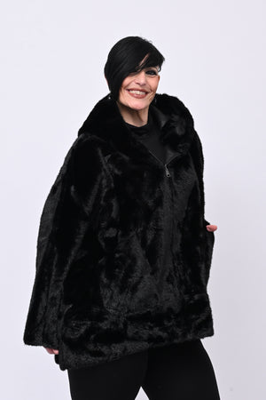 Eco pelliccia double face cappuccio - Nero