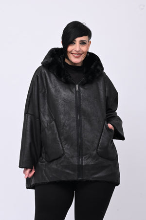Eco pelliccia double face cappuccio - Nero