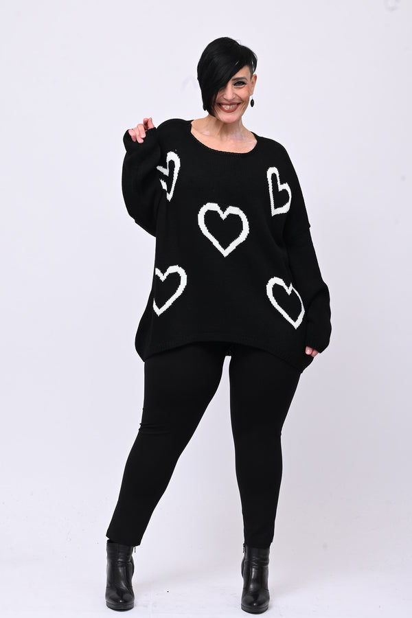 Maxi pull cuori - Nero