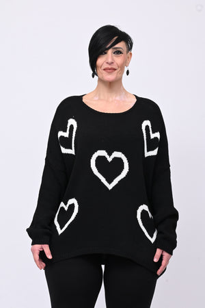 Maxi pull cuori - Nero