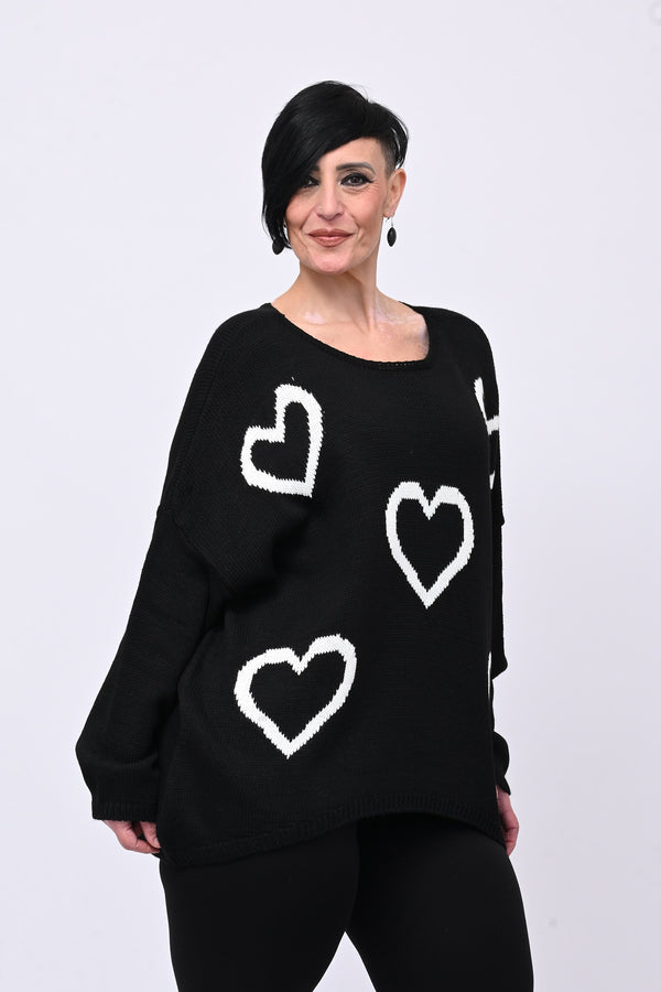Maxi pull cuori - Nero