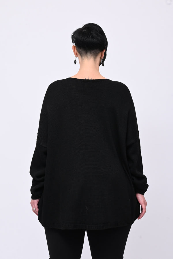 Maxi pull cuori - Nero