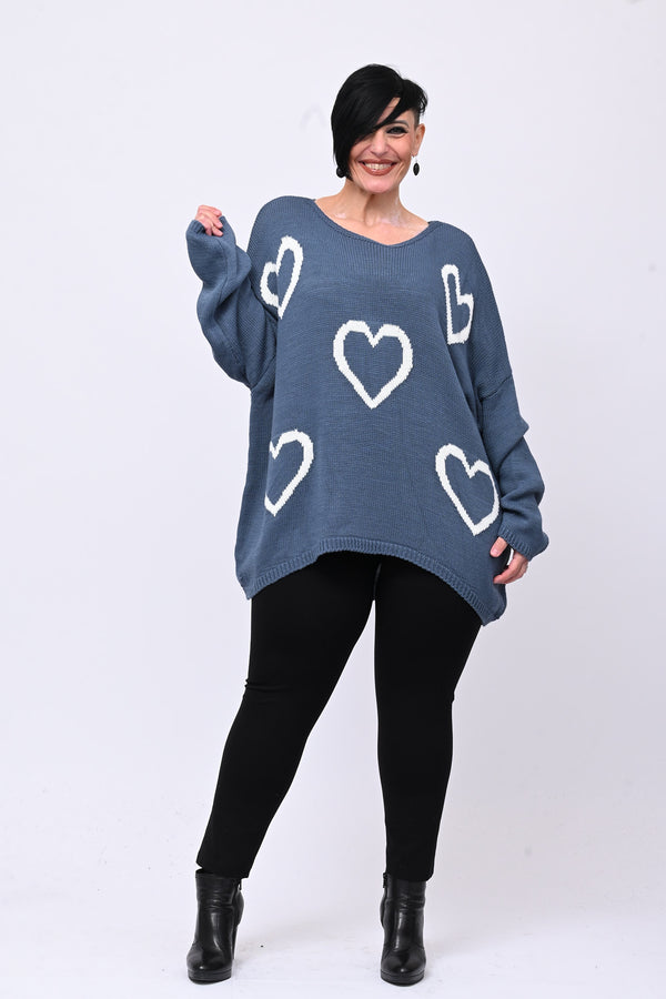 Maxi pull cuori - Jeans