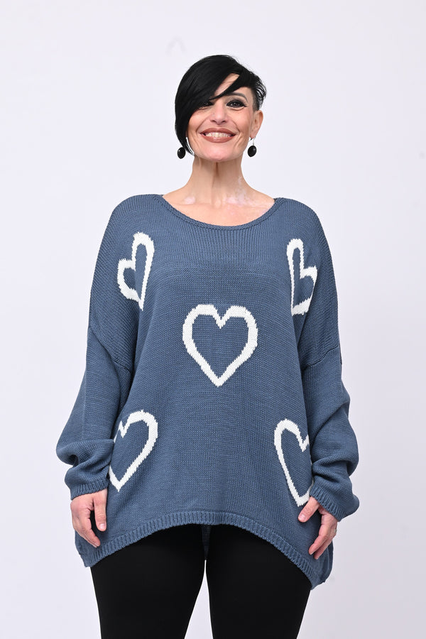 Maxi pull cuori - Jeans