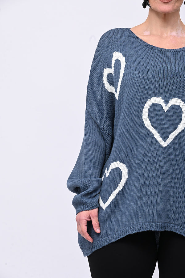 Maxi pull cuori - Jeans