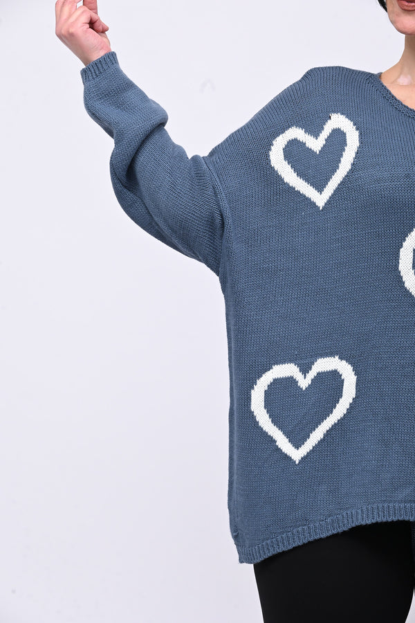 Maxi pull cuori - Jeans