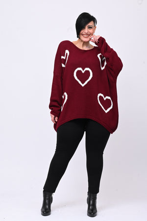 Maxi pull cuori - Vino