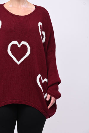 Maxi pull cuori - Vino