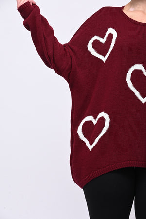 Maxi pull cuori - Vino