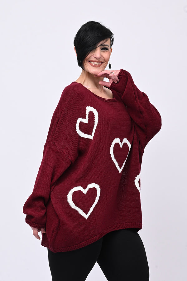 Maxi pull cuori - Vino