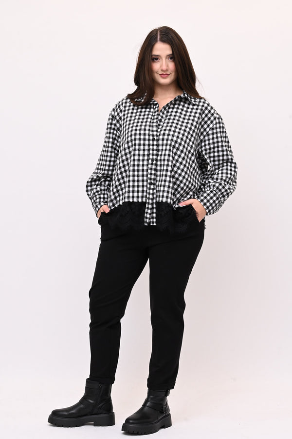 Camicia quadri pizzo - Bianco / Nero