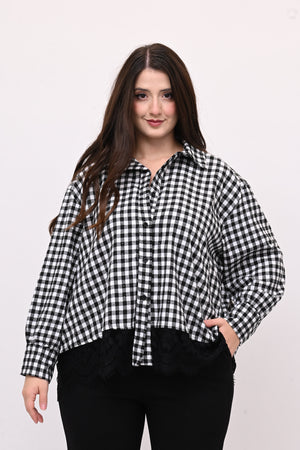 Camicia quadri pizzo - Bianco / Nero