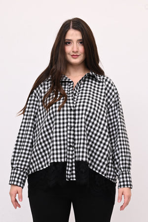 Camicia quadri pizzo - Bianco / Nero