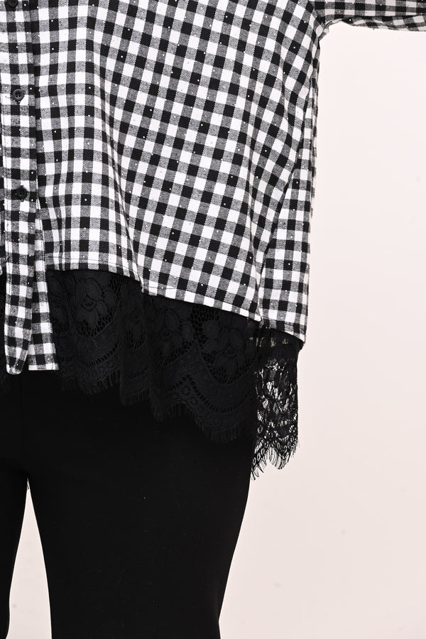 Camicia quadri pizzo - Bianco / Nero