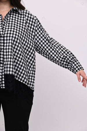 Camicia quadri pizzo - Bianco / Nero