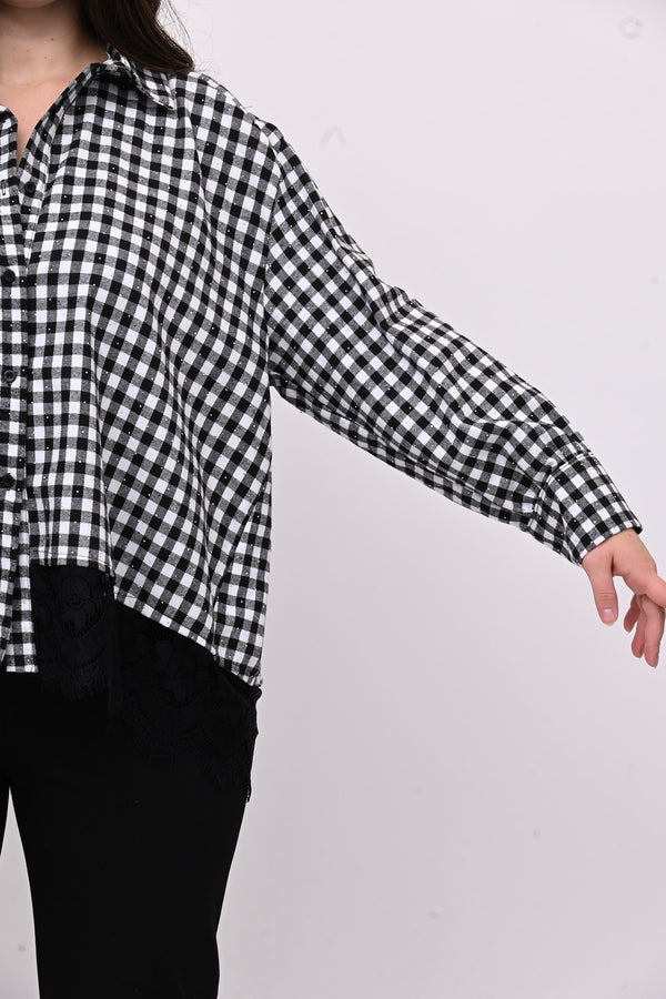 Camicia quadri pizzo - Bianco / Nero