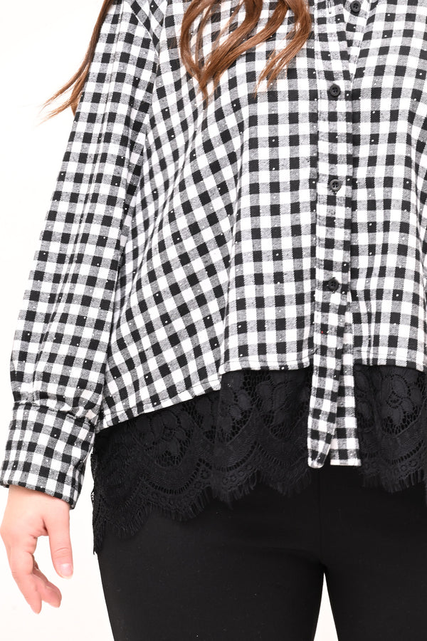 Camicia quadri pizzo - Bianco / Nero