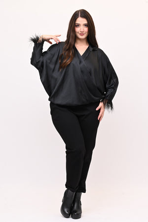 Camicia incrocio piume - Nero