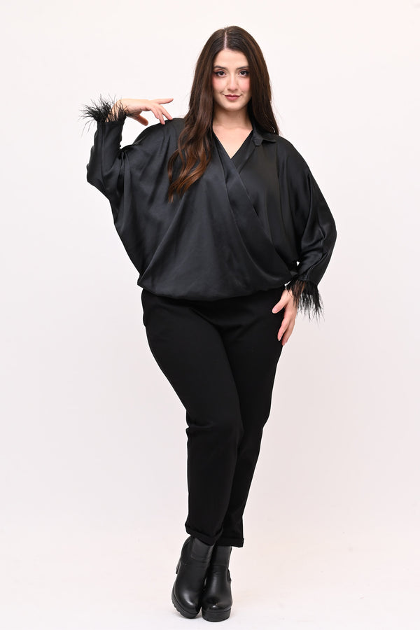 Camicia incrocio piume - Nero