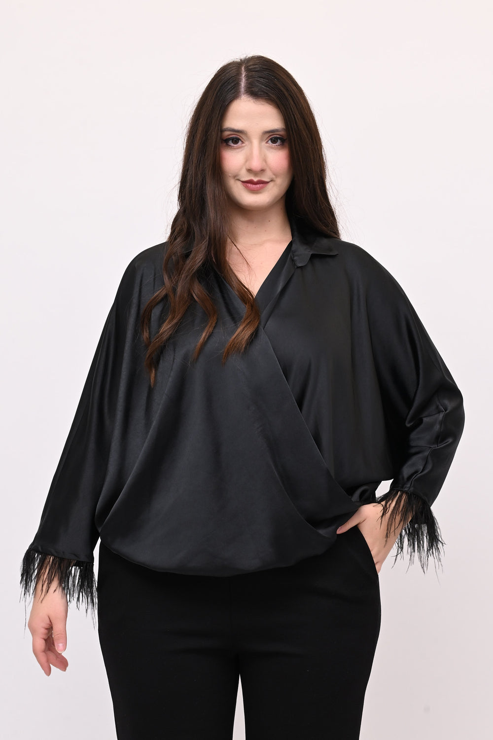 Camicia incrocio piume - Nero