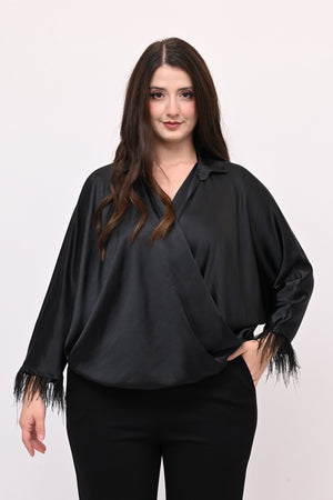Camicia incrocio piume - Nero