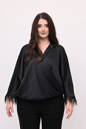 Camicia incrocio piume - Nero