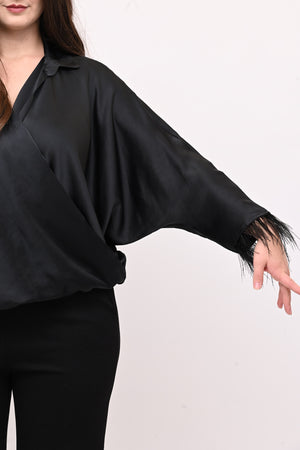 Camicia incrocio piume - Nero
