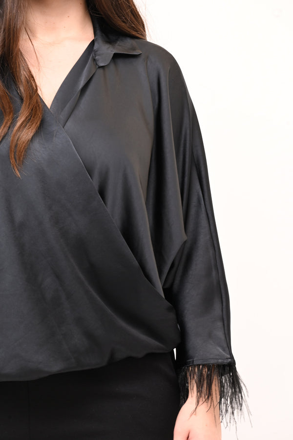 Camicia incrocio piume - Nero